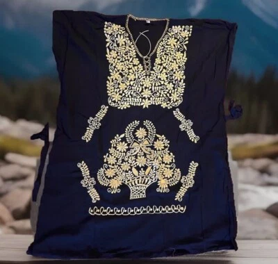 Mexican Boho Embroidered Dress XL/XX Party Gold Black New Cotton - Image 1 of 4