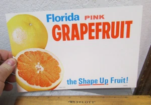 vintage 1960s Supermarket Cardboard sign Florida Pink Grapefruit, NOS, colorful - Picture 1 of 3