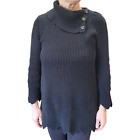 Style & Co. Womens Black Chunky Tulip Hem Split Neck Oversized Sweater Sz. S