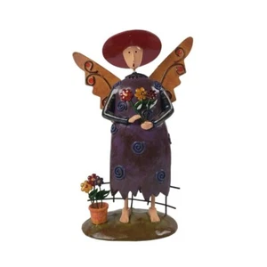 Metall Engel Figur mit Blumen & rotem Hut Dame in lila Kleid handgefertigt - Bild 1 von 7