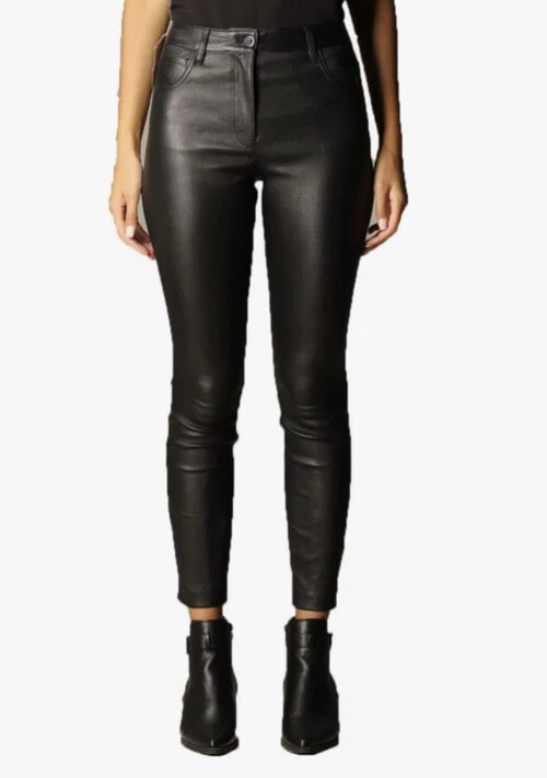 Women’s THEORY High Wasted Jean L Bristol Leather Black Sz 8 K0700202