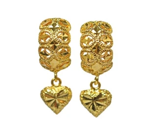 LOOK! HUGGIE Drop Heart Bellissimi Orecchini Made in Thailandese 22K 24K Oro gp Gioielli GT2 - Foto 1 di 6