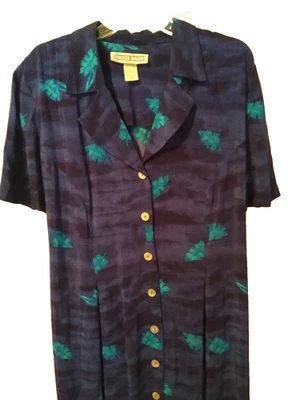 Платье сарая размер 14 синий тропический макси платье винтажный кнопка спереди прерии коттедж - Изображение 1 из 4