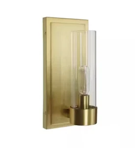 Home Decorators Collection Closmere 1-Light Brushed Gold Wall Sconce Clear Glass - Picture 1 of 9