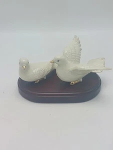 MIKASA Wedding Bells 2 Doves Figurines With Wooden Base And Box - Picture 1 of 5
