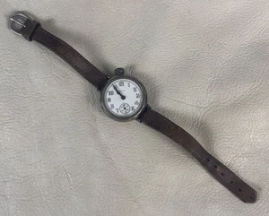 Antique ELGIN Trench Watch Angled Dial Sub-Second 1910's Original Leather Band - Picture 1 of 10