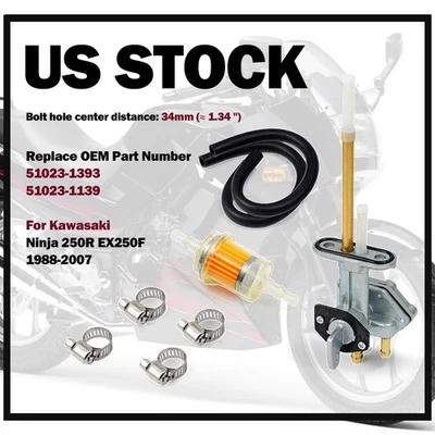 Válvula de combustible Petcock filtro de combustible gasoil para Kawasaki EX250F Ninja 250R 1988-2007 Foto 1 de 4