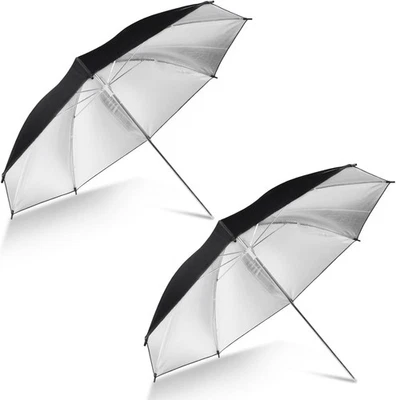 [Paquete de 2] Kit de paraguas reflectante 43" negro/plateado para contraste, concentrado Foto 1 de 4