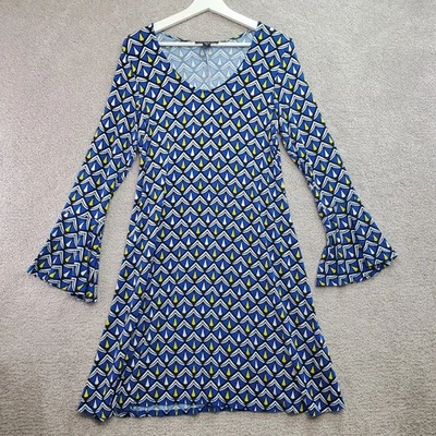Karen Kane A Line Dress Womens Medium Multicolor Geometric Viscose Bell Sleeve - Image 1 of 4