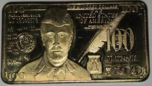 $100  US President Donald Trump Collectible Gold Bar Commemorative Medal - Picture 1 of 3