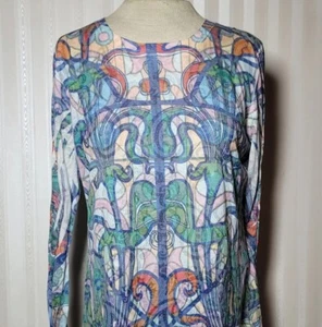 Laura Ashley Active Womens Sz L Stained Glass Print Long Sleeve Top Shirt EUC - Picture 1 of 7