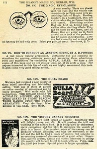 1924 Kleingedruckte Anzeige des Ouija Boards magische Brille Victory Kanarienvogel Songster - Bild 1 von 2