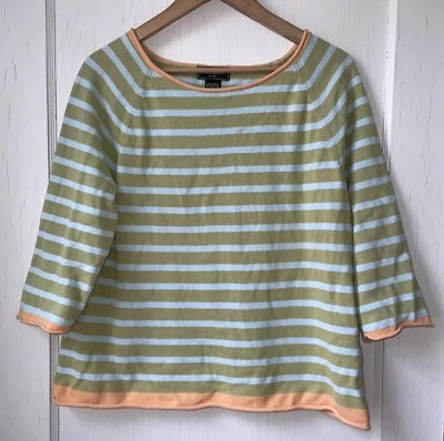 Suéter Eddie Bauer Talla XL Azul Rayas Algodón Pullover Dobladillo Enrollado Náutico Preppy Foto 1 de 4