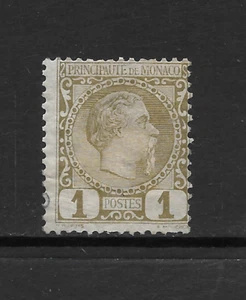 MONACO SCOTT 1 MH FINE - 1885 1c OLIVE GREEN ISSUE - PRINCE CHARLES III - Picture 1 of 2