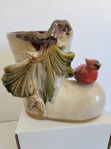Kirkland's Woodland Collection Ceramic Boot with Red Cardinal Bird Winter Vase - Picture 1 of 10