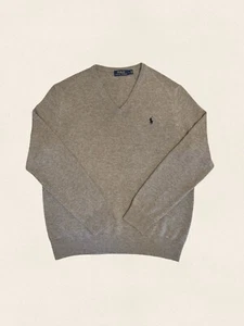 Polo Ralph Lauren Para Hombres L Cuello en V Suéter Gris Poni Logo Lana Merino Clásico NUEVO - Imagen 1 de 5