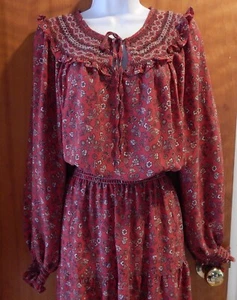 MAX STUDIO PRAIRIE LONG SLEEVE PRINT DRESS PEASANT RUFFLES SMOCK NECK SIZE LARGE - Picture 1 of 5