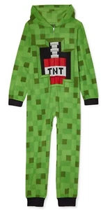 Sz 4-16 Minecraft One Piece Pajamas Creeper Hoodie Union Suit Boy Girl NWT NEW - Picture 1 of 2