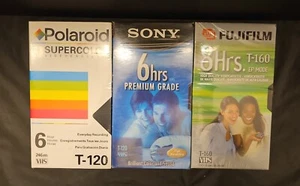 Cintas VHS selladas en blanco Fujifilm Sony Polaroid 3 cintas 6 horas 8 horas - Imagen 1 de 1