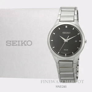 Authentic Seiko Men's Solar Black Dial Stainless Steel Watch SNE241 - Picture 1 of 1