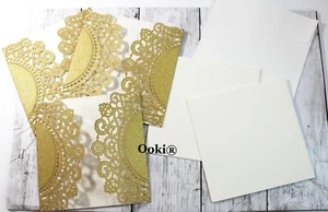 8 Gold Circle Lace Floral Laser Invitation Card Wedding Quinceanera Party Favors - Picture 1 of 2