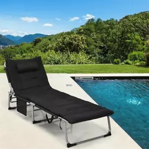 4-Fold Oversize Padded Folding Chaise Lounge Chair Reclining Chair - Picture 1 of 12