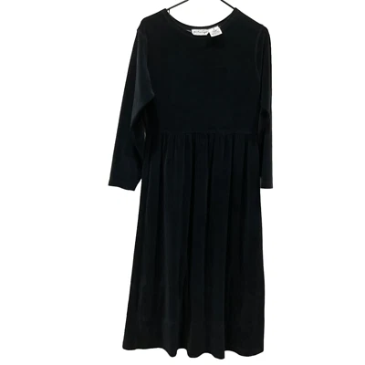 Vestido M Jonathan Logan Vintage Terciopelo Negro Cintura Modesta MIDI Manga Larga Mediano Foto 1 de 4