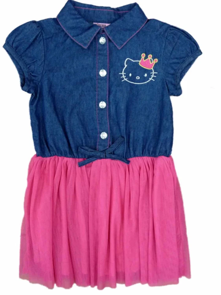 Vestido Hello Kitty Princesa Denim y Tul Rosa Manga Corta 2T Niño y Niñas Foto 1 de 1