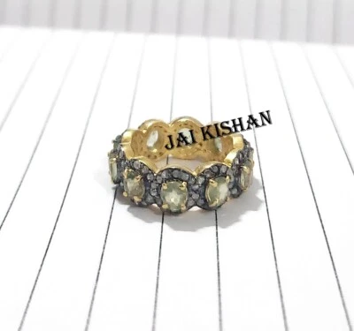 Verde Zaffiro Gemma 925 Argento Sterling Diamante Fascia Anello Eternity US 6 - Immagine 1 di 4