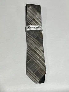 Mens Stacy Adams Gray Plaid Tie With Matching Pocket Square Hand Made NEW - Picture 1 of 3