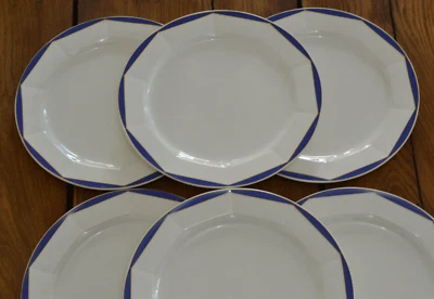6 GROßE PLATZTELLER / ESSTELLER - VILLEROY & BOCH - MIT BLAU / GELBEM RAND - - Bild 1 von 4