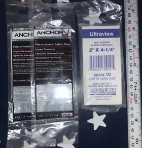 DYNAFLUX 2” X 4-1/4”  1x Shade 10 Glass Filter Plate & 2x ANCHOR Clear Lens - Picture 1 of 3
