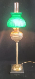 Bradley Hubbard Electric Brass Pillar Oil Lamp Student Lamp Marble Base 24"x7" - Picture 1 of 18