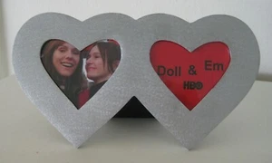DOUBLE HEART SILVER METAL PHOTO PICTURE FRAME DOLL & EM HBO PROMO EMILY MORTIMER - Picture 1 of 1