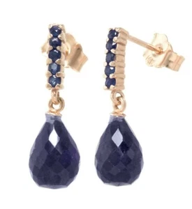 14K. SOLID GOLD SAPPHIRES EARRINGS WITH BRIOLETTE DANGLING SAPPHIRES (Rose Gold) - Picture 1 of 6