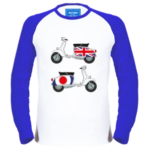 Camiseta para Hombres 2 Scooters Manga Larga Béisbol Mod Vespa Lambretta Weller Jam - Imagen 1 de 2