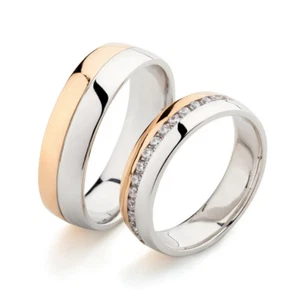 Channel Set 0.29CT Moissanites In 10K Multi Tone Gold Fabulous Couple Band Set - Picture 1 of 5