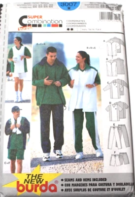 Burda 3007 Misses 12-26 / Mens 34-48 Jacket Vest Tops Pants Shorts Sew Pattern - Image 1 of 2