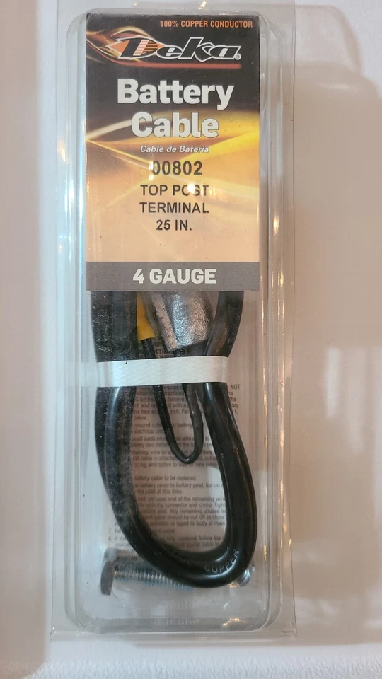 Cable de batería Deka 00802 - poste superior negro calibre 4 25" de largo Foto 1 de 2