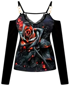Camisa para mujer con estampado de rosa ardiente - Imagen 1 de 1