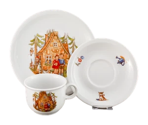 Kindergeschirr Set 3-teilig Porzellan Kindergedeck DDR Märchen Hänsel und Gretel - Bild 1 von 4