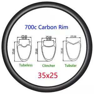 700c Carbon Rennrad Felge Tubeless Tubular Clincher 35mm 25mm Disc V-Brake Felgen - Bild 1 von 18