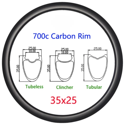 Карбоновый обод дорожного велосипеда 700c бескамерный трубчатый клинчер 35 мм 25 мм дисковые V-образные тормозные диски - Изображение 1 из 4