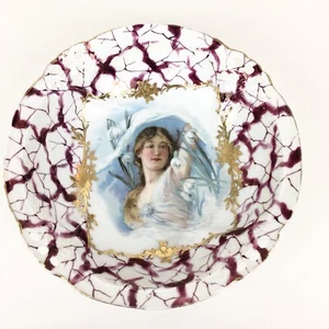 Antique Victoria Carsbad Austria Portrait Bowl Gold Gilt Cabinet - Picture 1 of 5