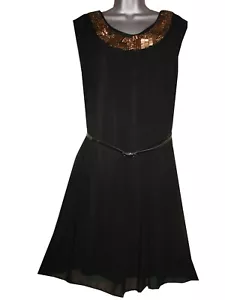 Talla grande negro cuello lentejuela detallado vestido de patinador MITAD PRECIO - Imagen 1 de 8
