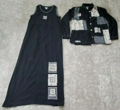 c.a. sport CAROL ANDERSON black linen sleeveless dress jacket SHOE patchwork S - Image 1 of 4