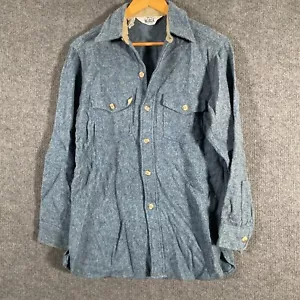 Woolrich Shirt Mens Small Blue Tweed Button Up Wool Thick Vintage 1960s 60s - Picture 1 of 14