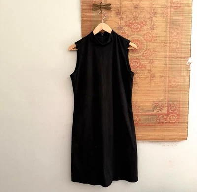 Vestido vaquero Donna Karan imitación gamuza cuello falso negro sin mangas talla 8 Foto 1 de 4