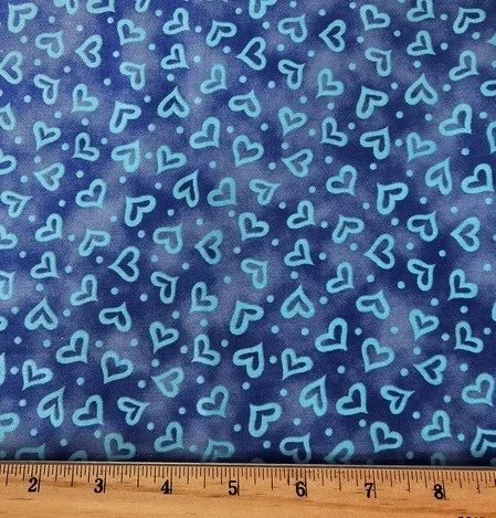 QUILTING TREASURES Fabric - KP KIDS - Hearts on Shaded Blue -18" / HALF YARD CUT - Image 1 of 1