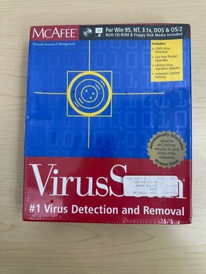 Sellado 1997 Vintage McAfee VirusScan para Win 95 NT 3.1 DOS CD + 3.5" Disco V 3.5 Foto 1 de 4